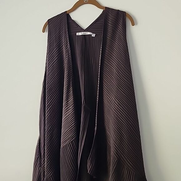 Planet by Lauren G Brown Ribbed Linen Lagenlook Waterfall Sleeveless Cardigan OS - Picture 3 of 10